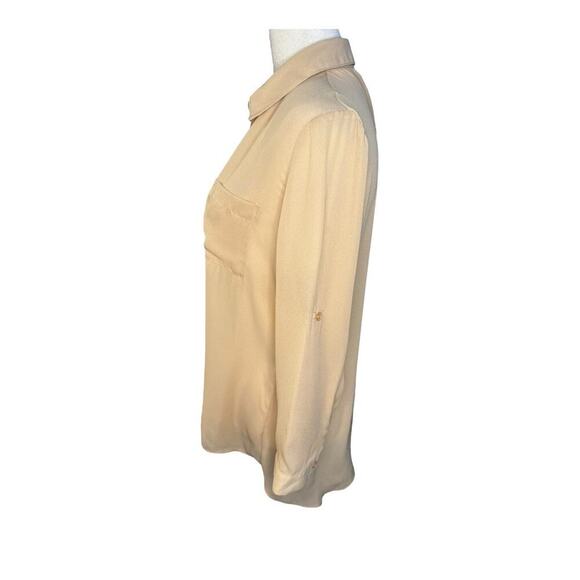 NEW Sami & Jo Women's‎ Beige Button-Up Blouse Large Roll-Tab Sleeves Casual NWT - Picture 2 of 7